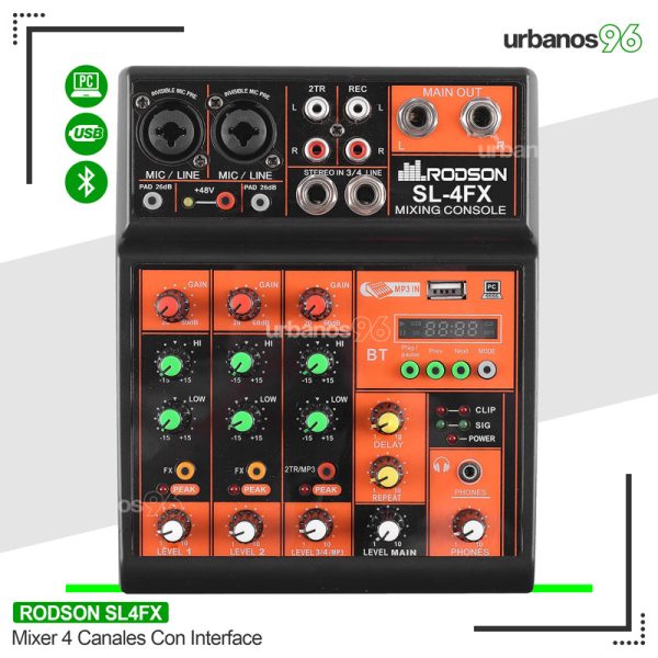 Mixer 4 Canales C/Interfaz Rodson SL-4FX