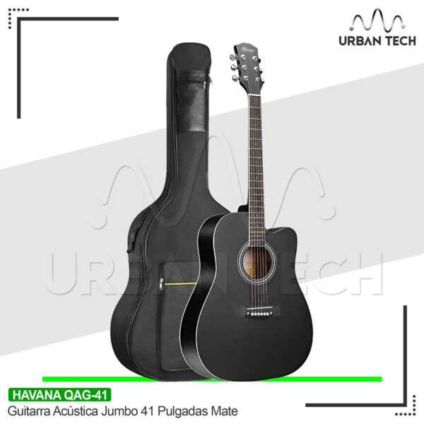 Guitarra Acústica Jumbo Havana 41 Pulgadas QAG41 Negro Mate